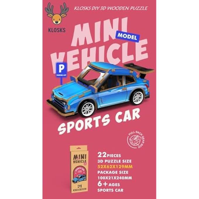 3D WOODEN SPORTS CAR PUZZLE  DIY MINI VEHICLE MODEL KIT WITH PULL-BACK ACTION | 22-PIECE BUILD & PLAY TOY FOR KIDS & ADULTS | STEM LEARNING, ECO-FRIENDLY WOOD | NO TOOLS NEEDED | AGE 6+ - Image 2